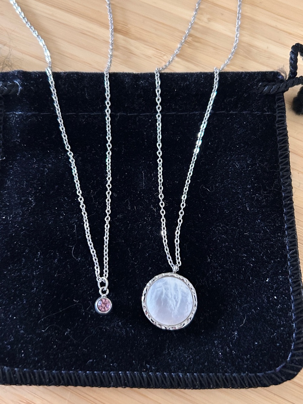 Tocara Layered Necklace Set Silver Tone Pink Crystal & Shell Pendant
